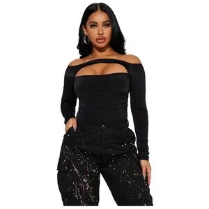 NWT Fashion Nova Black One Of A Kind Off Shoulder Bodysuit Women's XL